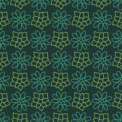 Fototapeta premium Floral vector seamless pattern for shirt, panties, tank top or swimsuit, underwear, bedding, blanket or pillow. Outline sketch flowers background. Doodle textile print. Fashion design for clothes.