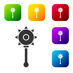 Black Medieval chained mace ball icon isolated on white background. Medieval weapon. Set icons in color square buttons. Vector.