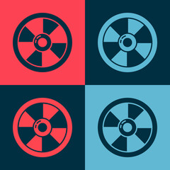 Pop art Round wooden shield icon isolated on color background. Security, safety, protection, privacy, guard concept. Vector.