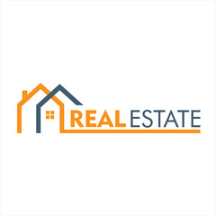Real Estate Logo Template. Orange and Blue House Symbol Geometric Linear Style isolated on White Background. Fit for Construction Architecture Building Logo Design Template Element.