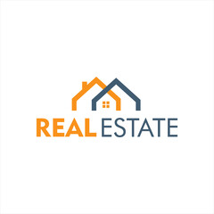 Real Estate Logo Template. Orange and Blue House Symbol Geometric Linear Style isolated on White Background. Fit for Construction Architecture Building Logo Design Template Element.