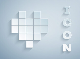 Paper cut Pixel hearts for game icon isolated on grey background. Paper art style. Vector.