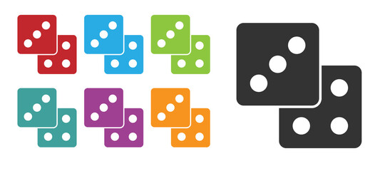 Black Game dice icon isolated on white background. Casino gambling. Set icons colorful. Vector.