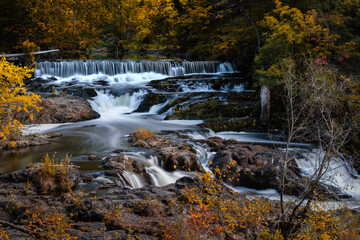 Water flowing down a small picturesque waterfall. Madam Brett Park - Beacon, New York. 
 
