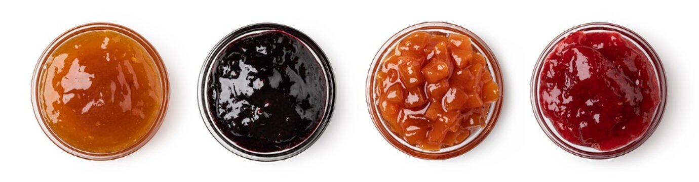 set of glass bowl with jam