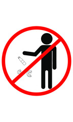 No littering sign, depicting a person improperly disposing of trash with red no or prohibited sign over top vector illustration clip art or web icon isolated on white background 