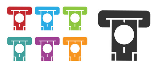 Black ATM - Automated teller machine and money icon isolated on white background. Set icons colorful. Vector.