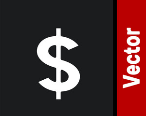 White Dollar symbol icon isolated on black background. Cash and money, wealth, payment symbol. Casino gambling. Vector.