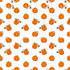 seamless pattern with orange cute pumpkin on white background. geometric pattern, hand drawn vector. modern scribble for kids, wallpaper, cover, backdrop, fabric, greeting, wrapping paper and gift. 