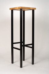 Metal bar chair with wooden seat