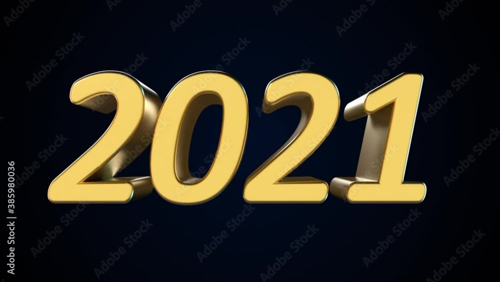 Poster computer generated new year inscription 2021 on dark backdrop. 3d rendering of jumping numbers in th