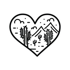 Line art Love and dune landscape logo illustration