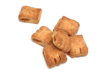 Puff pastry, Goose Feet cookies with apricot filling on white background
