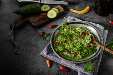 Homemade cucumber salad with chilli