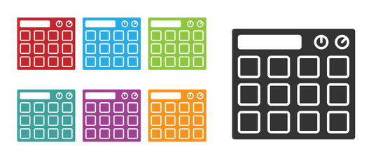 Black Drum machine music producer equipment icon isolated on white background. Set icons colorful. Vector.