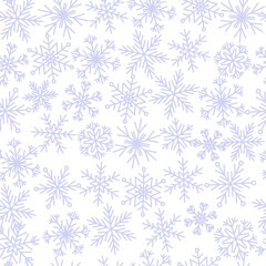 Seamless pattern with pale blue snowflakes on white - natural winter background for Christmas and New Year