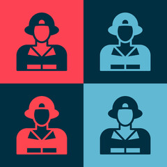 Pop art Firefighter icon isolated on color background. Vector.