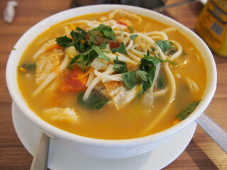 Thenthuk (Tibetan noodle soup) is a very common noodle soup in Tibetan cuisine, Leh, Ladakh, Jammu and Kashmir, India