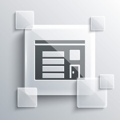 Grey Building of fire station icon isolated on grey background. Fire department building. Square glass panels. Vector.