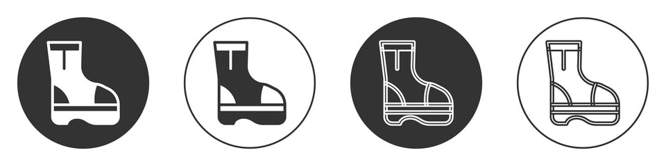 Black Fire boots icon isolated on white background. Circle button. Vector.