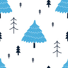 Seamless vector patternn with hand drawn winter forest