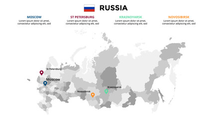 Russia vector map infographic template. Slide presentation. Global business marketing concept. Color Europe country. World transportation geography data. 