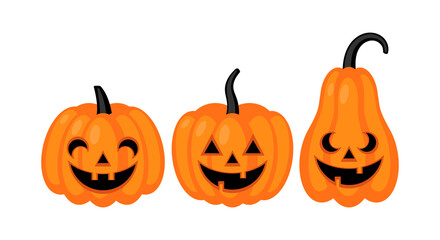 Cute Halloween jack o lantern pumpkin set. Vector illustration