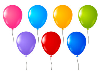 Set of colorful balloons with highlights isolated on white - elements for birthday and holiday design