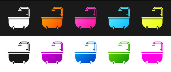 Set Bathtub icon isolated on black and white background. Vector.