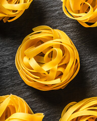Durum wheat tagliatelle close up top view