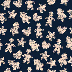 Seamless vector pattern with hand drawn ginger cookies