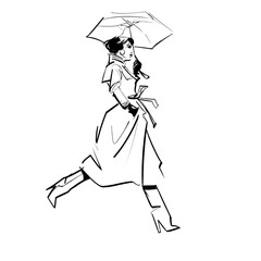 fashionable girl running with umbrella