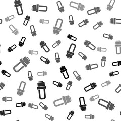 Black LED light bulb icon isolated seamless pattern on white background. Economical LED illuminated lightbulb. Save energy lamp. Vector.