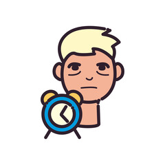 man cartoon with insomnia and clock line and fill style icon vector design
