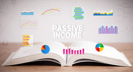 Open book with PASSIVE INCOME inscription, new business concept