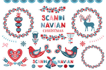 Christmas Flower Wreath Scandinavian Design Elements
