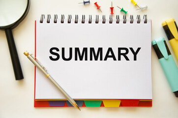 a summary of the word written on the notebook. a summary of the material.