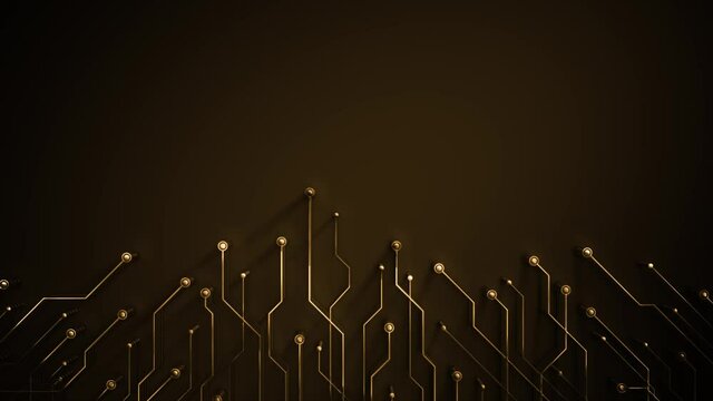 Abstract Gold Steampunk Technology Chipset Motherboard Animation/ 4k animation of an abstract computer motherboard chipset technology background with golden texture and glowing autofill reveal effect