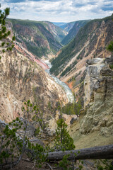 hiking the canyon rim south trail in grand canyon of the yellowstone, wyoming, usa