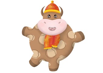 cute and funny drawn cartoon christmas bull