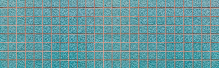 Fototapeta premium Panorama of green stone block wall seamless background and pattern texture