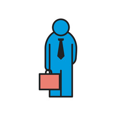 lawyer with necktie and suitcase line and fill style icon vector design