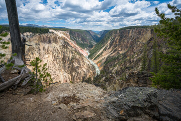 hiking the canyon rim south trail in grand canyon of the yellowstone, wyoming, usa