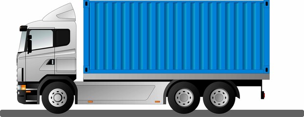 Image of a modern European truck for transporting sea containers. Flat style line art illustration.