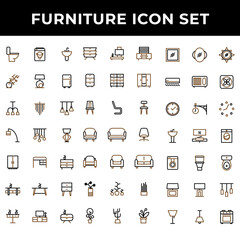 furniture icon set include toilet,washing machine,sink,plant,lamp,refrigerator,chandelier,wardrobe,desk,decoration,chair,sofa,flower,mirror,household,stove