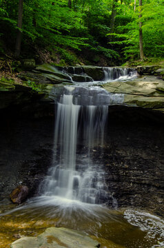 Long Exposure Photograph of Blue Hen Falls Taken in the Summer in the Cuyahoga Valley National Park