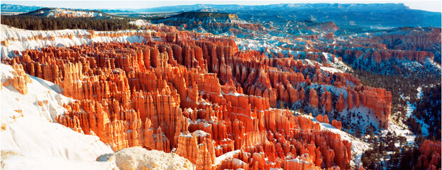 Panoramic view of Bryce Canyon National Park in the Winter.  One of the best times to visit the...