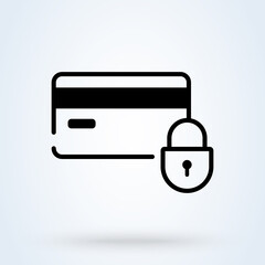 Secure credit card transaction sign line icon or logo. Secure payment, payment protection concept. Credit card and shield with lock vector linear illustration.