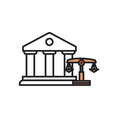 law scale with building line and fill style icon vector design
