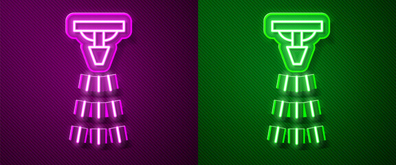 Glowing neon line Fire sprinkler system icon isolated on purple and green background. Sprinkler, fire extinguisher solid icon. Vector.